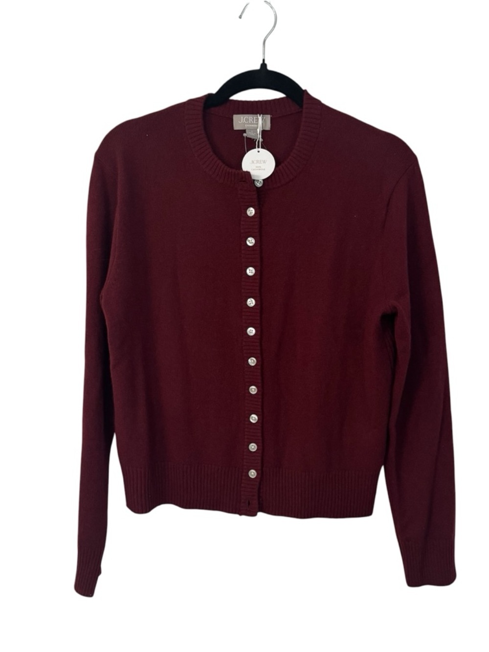 J. Crew Women’s Long Sleeve Maroon Button Up 100% Cashmere Cardigan Sz S NWT